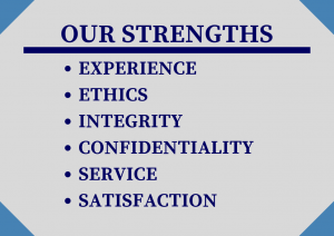 Vibranium Solutions' Strengths: experience, ethics, integrity, confidentiality, service, and satisfaction